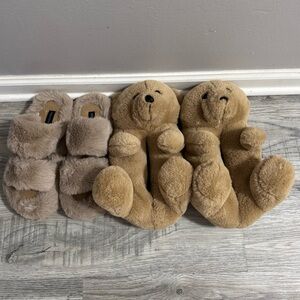 2 Pairs of Soft Fluffy Cute Slippers. Women’s Size 8